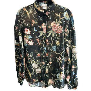 GP and J Baker X HM Collaboration Women's Black Floral Printed Blouse Size 2